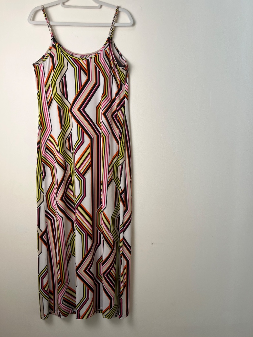 MSK Geometric Print Maxi Dress Sleeveless Spaghetti Strap Colorful size L NWT - Picture 3 of 9